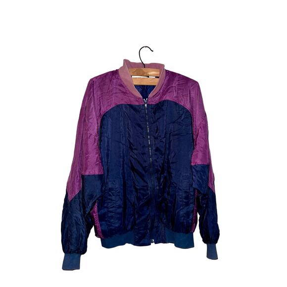 Bill Blass Mens Jacket Long Sleeve Full Zip Up Silk Navy Blue Purple Size Medium - Picture 1 of 3